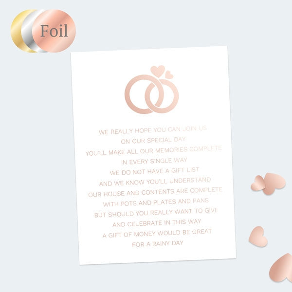 Entwined Rings Foil Gift Poem Card