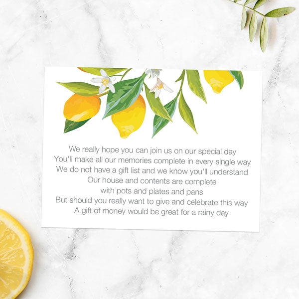 Lemon Citrus Gift Poem Card