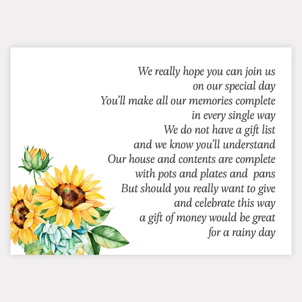 Watercolour Sunflowers Gift Poem Card
