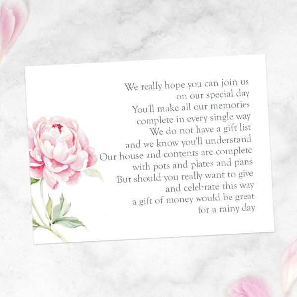 Pretty Pink Peony Iridescent Gift Poem Card