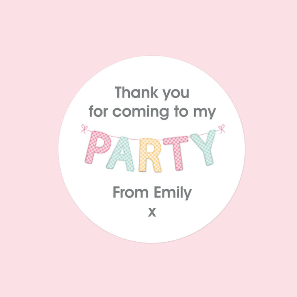 Gingham Party Bunting - Sweet Bag Stickers - Pack of 35