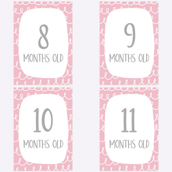 Baby Milestone Cards Ages - Pack of 17 - Girls Pink & Grey
