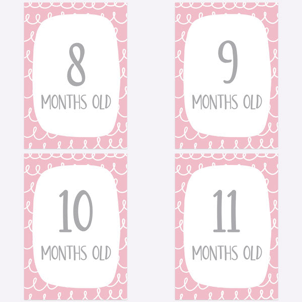 Baby Milestone Cards Ages - Pack of 17 - Girls Pink & Grey
