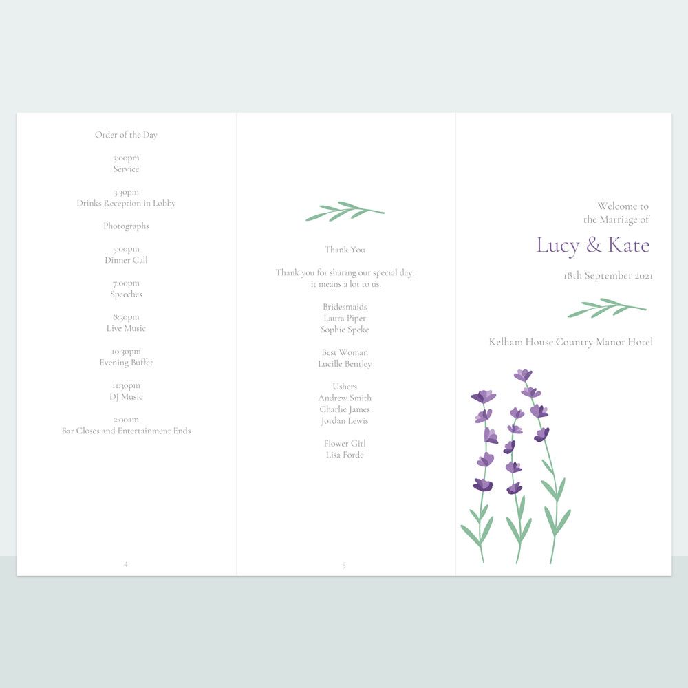 Lavender Field - Iridescent Order Of Service Concertina