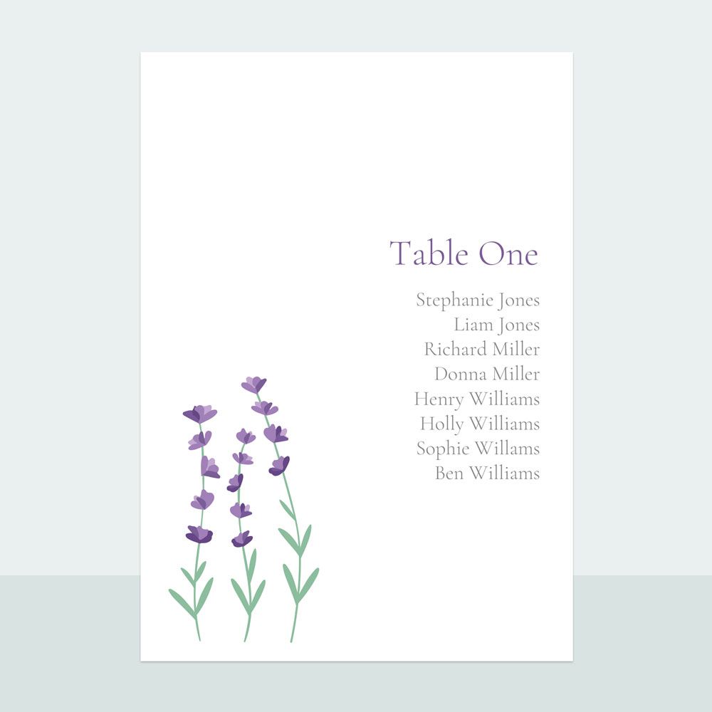 Lavender Field - Iridescent Table Plan Cards