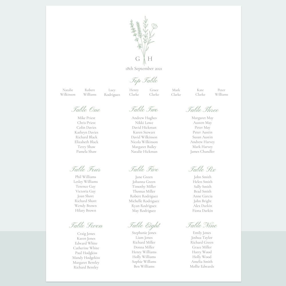 Wildflower Monogram - Table Plan