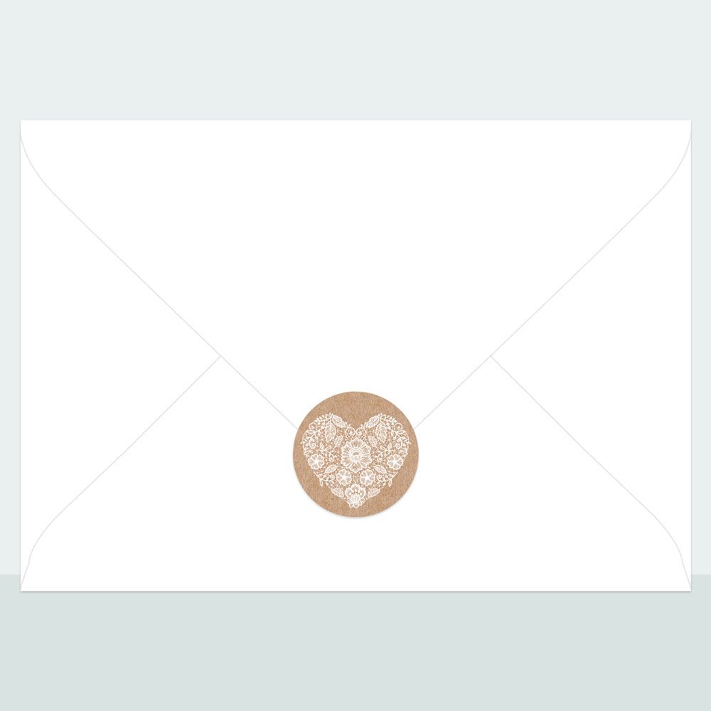 Rustic Lace Heart - Envelope Seal - Pack of 70