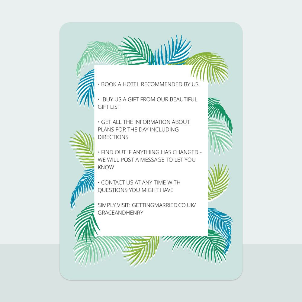 Tropical Fern - Evening Invitation & Information Card Suite