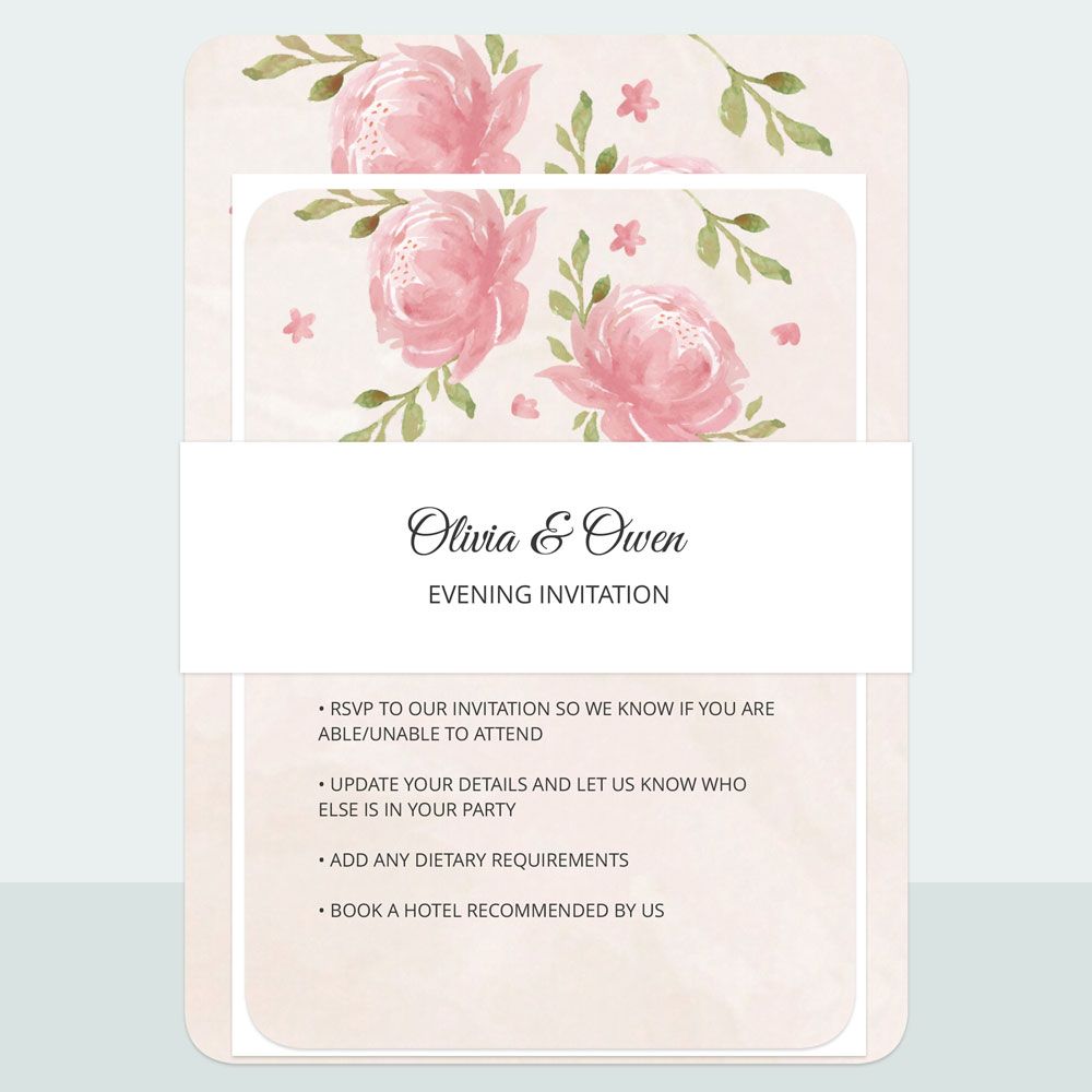 Painted Peonies - Evening Invitation & Information Card Suite