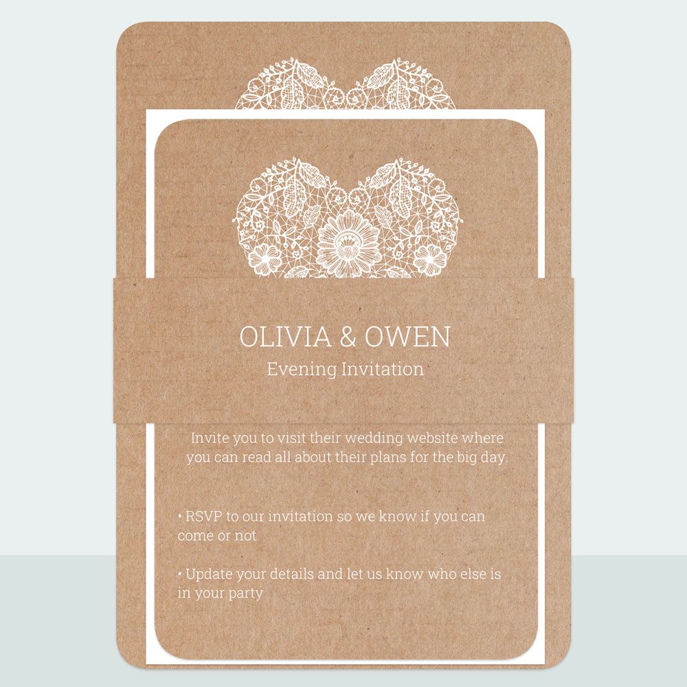 Rustic Lace Heart - Evening Invitation & Information Card Suite