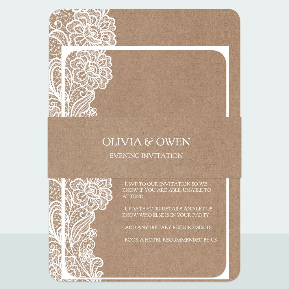 Traditional Rustic Lace - Evening Invitation & Information Card Suite