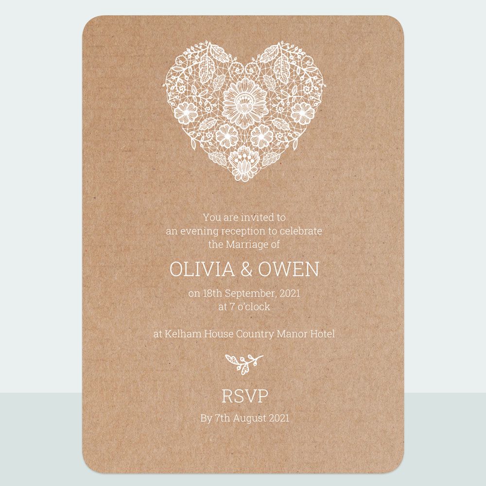 Rustic Lace Heart - Evening Invitation & Information Card Suite