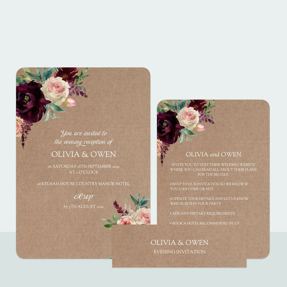 Kraft Flowers - Evening Invitation & Information Card Suite