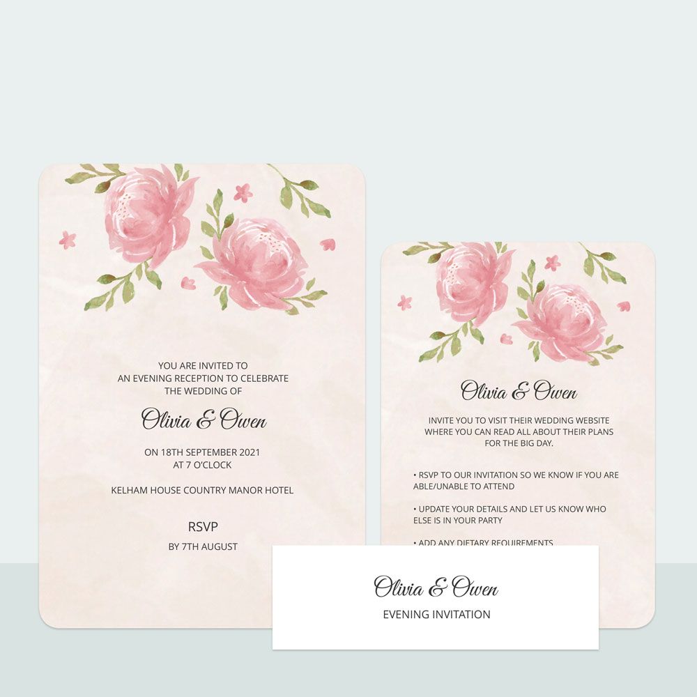 Painted Peonies - Evening Invitation & Information Card Suite