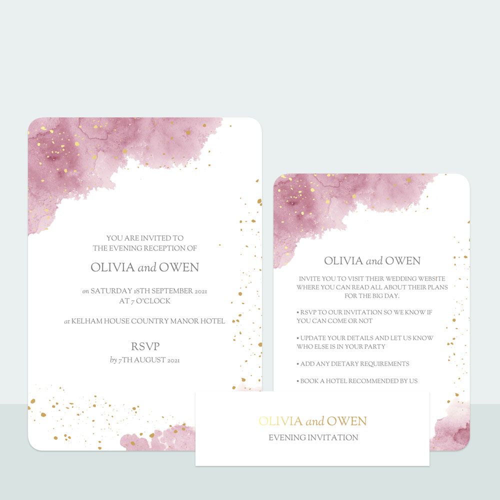Pink Inkwash - Foil Evening Invitation & RSVP Suite