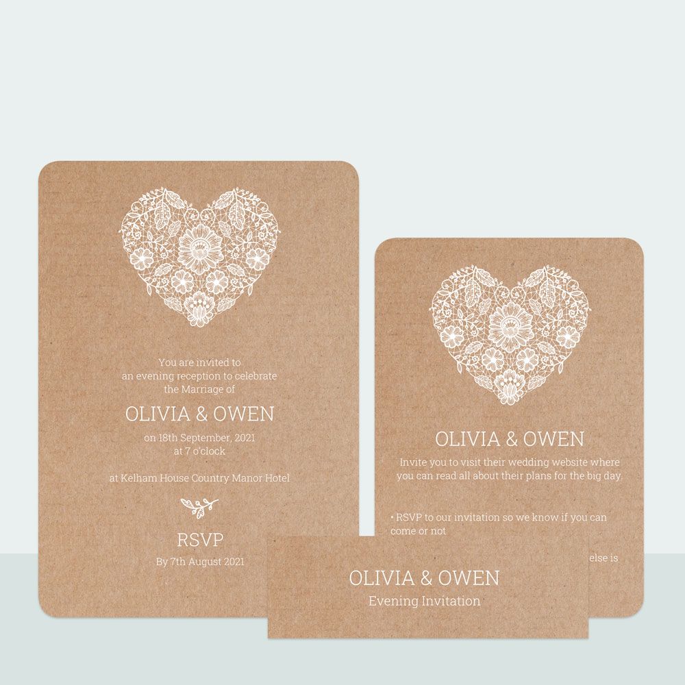 Rustic Lace Heart - Evening Invitation & Information Card Suite