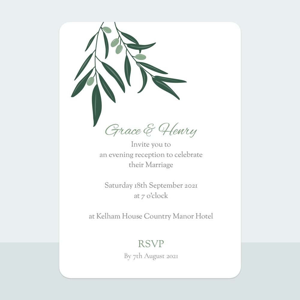 Olive Sprig - Tri Fold Evening Invitation & Information Card Suite