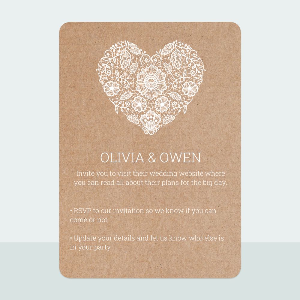 Rustic Lace Heart - Evening Invitation & Information Card Suite