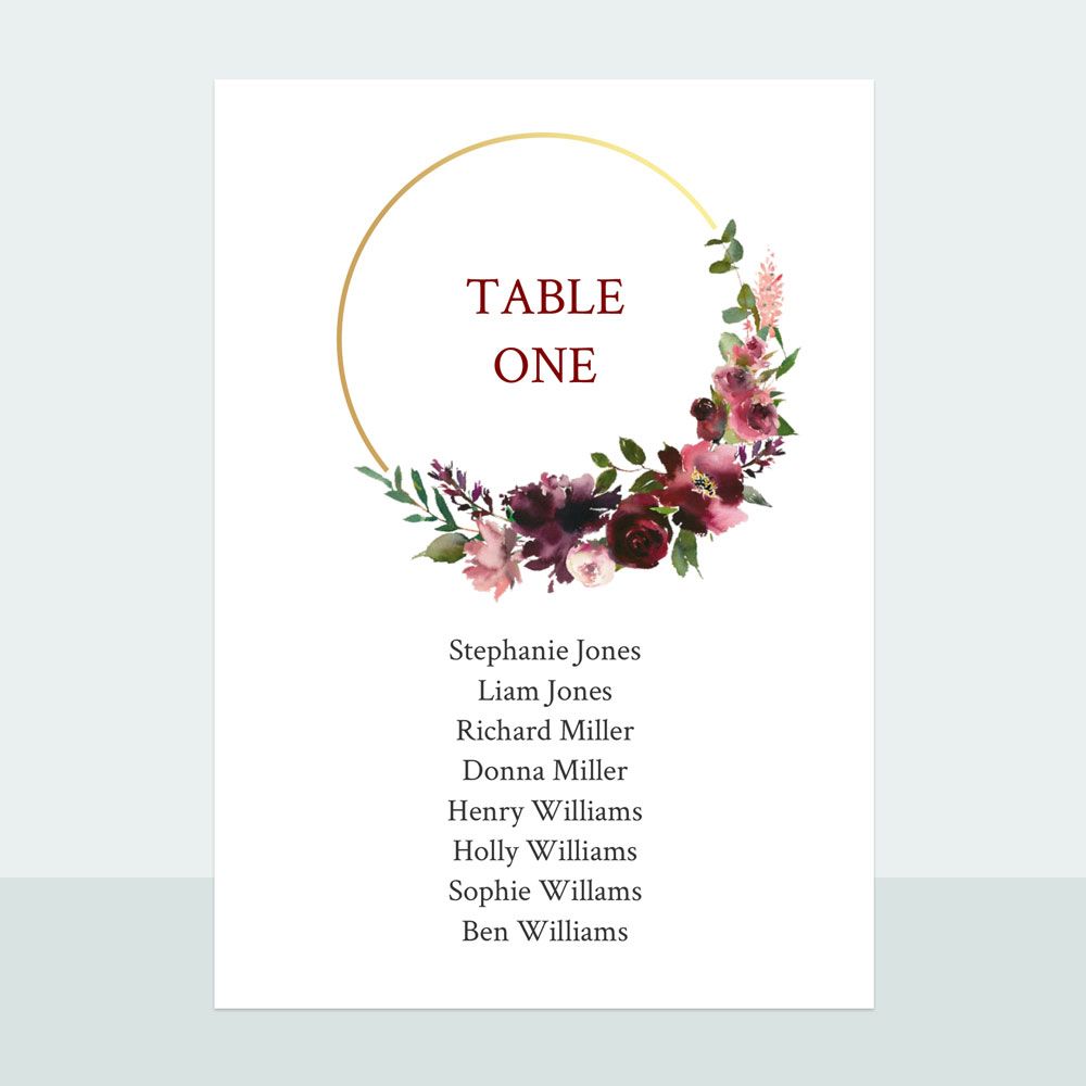 Column Table Card Crimson Garland - Foil Table Planner Cards - Fast Delivery at Dotty ...