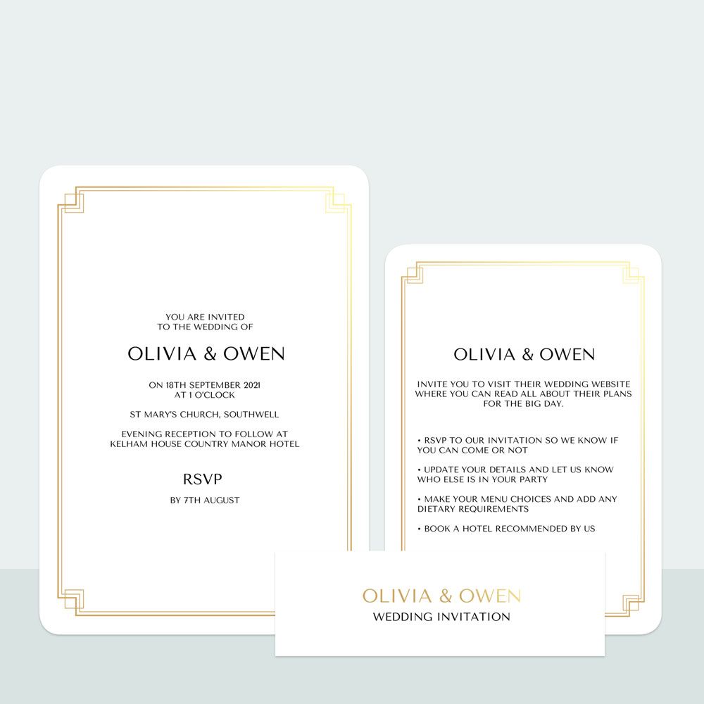 Art Deco Border - Foil Wedding Invitation & Information Card Suite