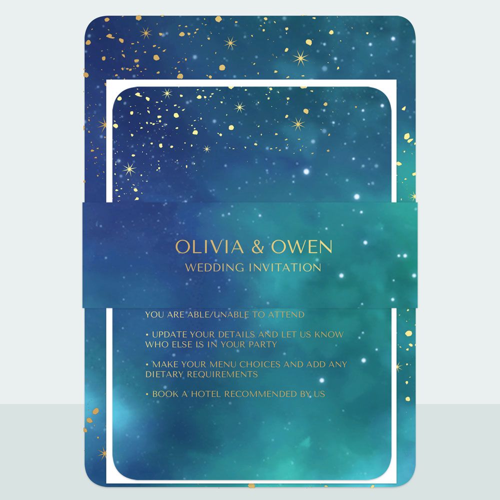 Midnight Stars - Foil Wedding Invitation & Information Card Suite