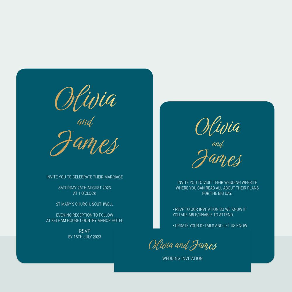 Classic Colour Script Bespoke - Foil Wedding Invitation & Information Card Suite