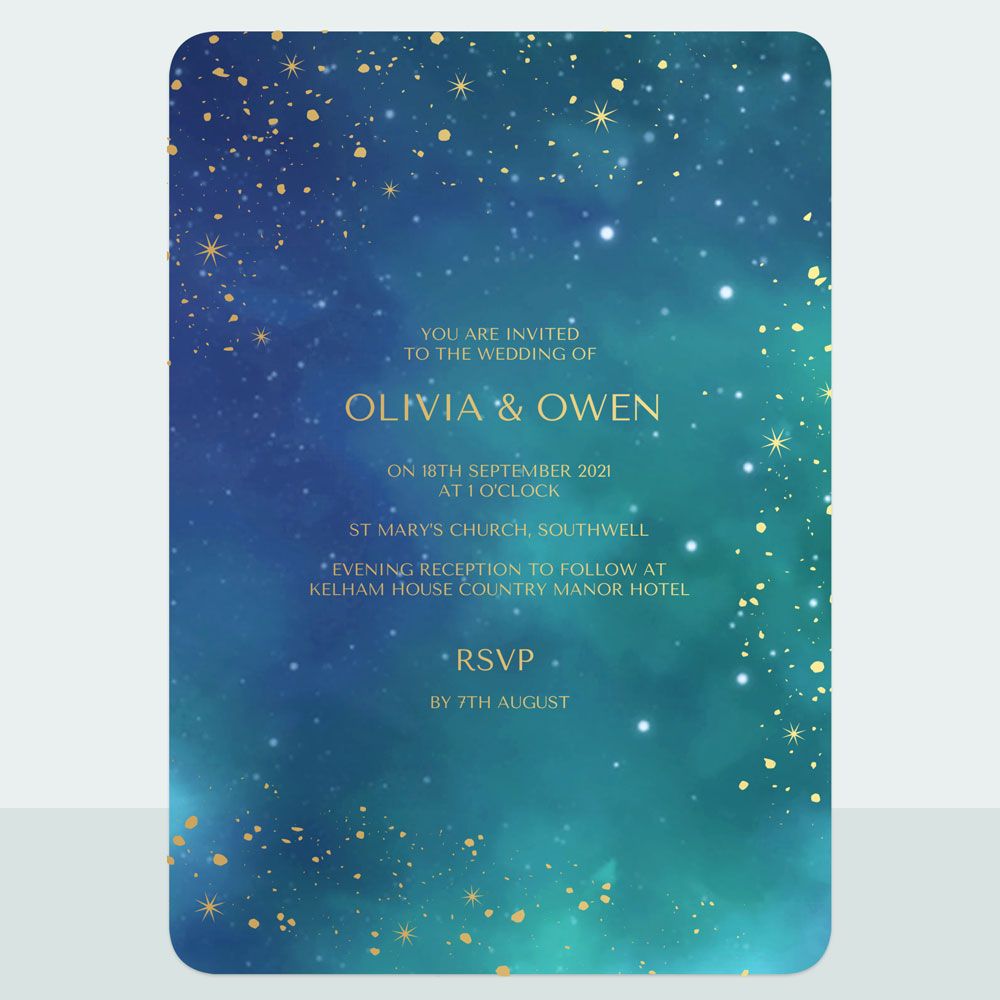 Midnight Stars - Foil Wedding Invitation & Information Card Suite