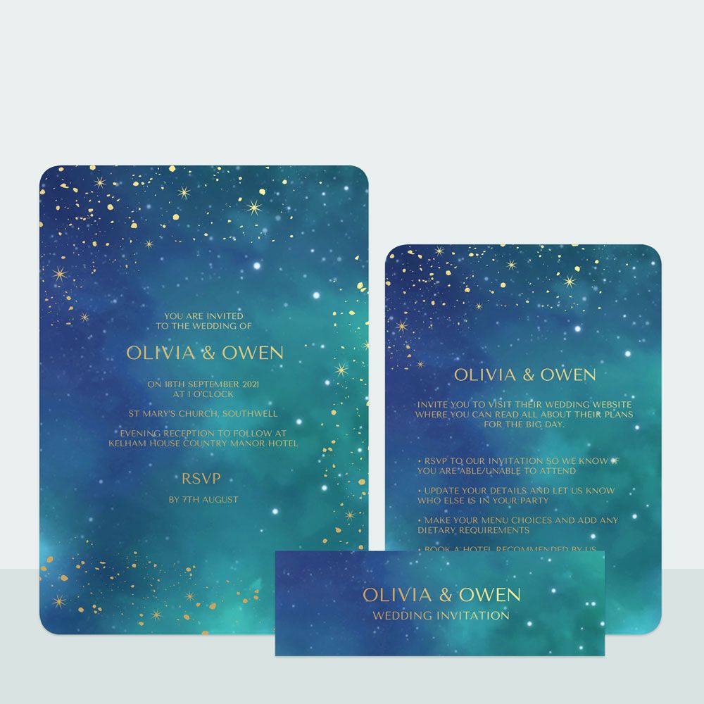 Midnight Stars - Foil Wedding Invitation & Information Card Suite