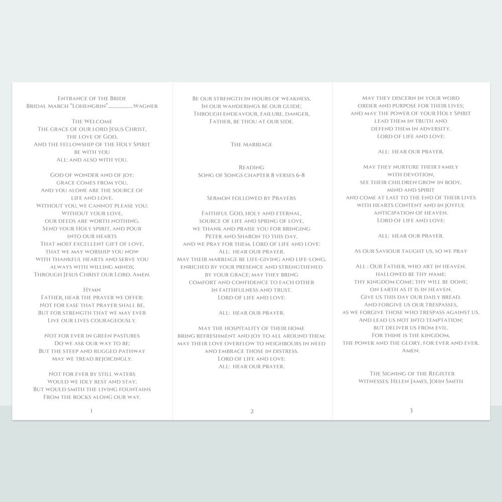 Formal Typography Bespoke - Order Of Service Concertina