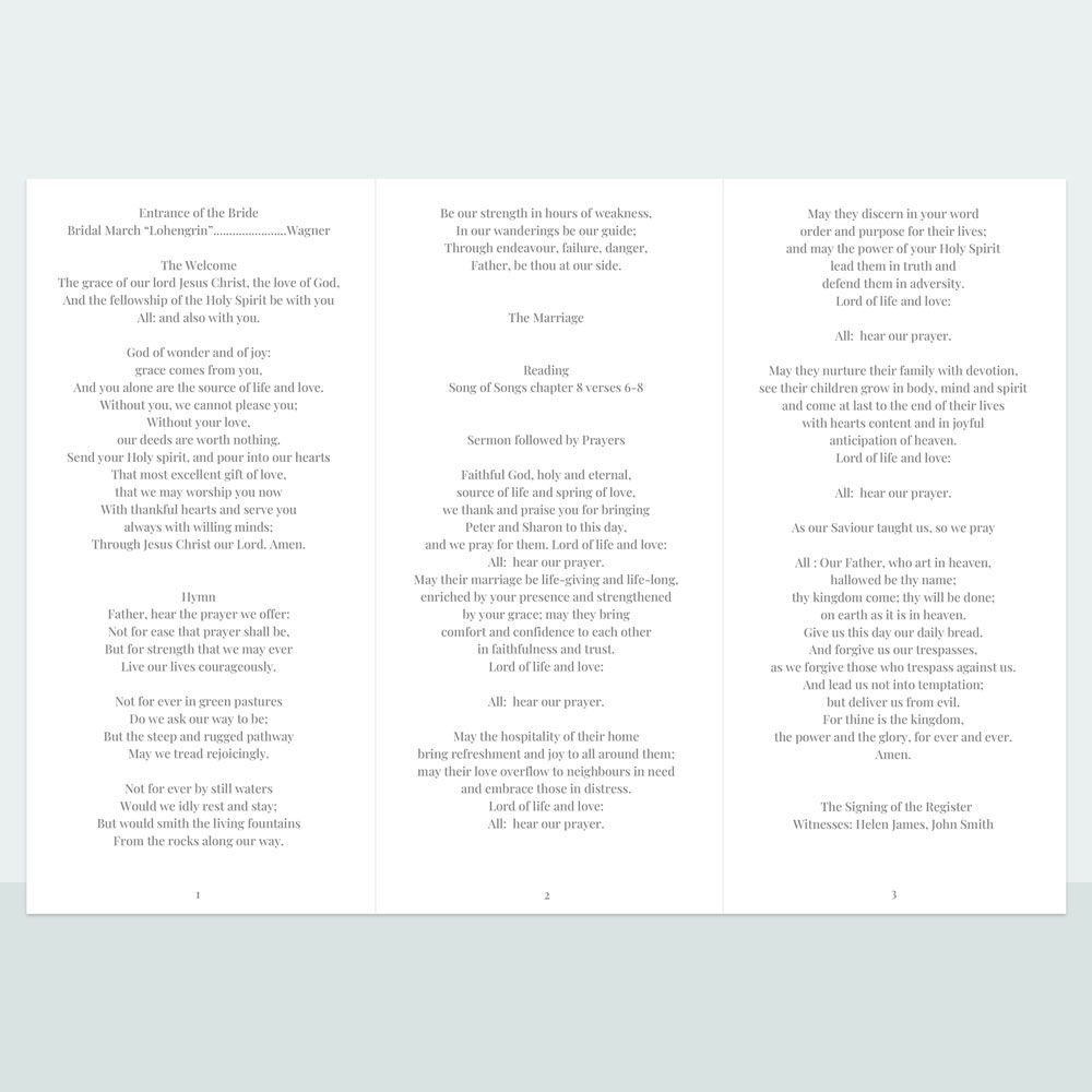 Winter Bouquet - Order Of Service Concertina