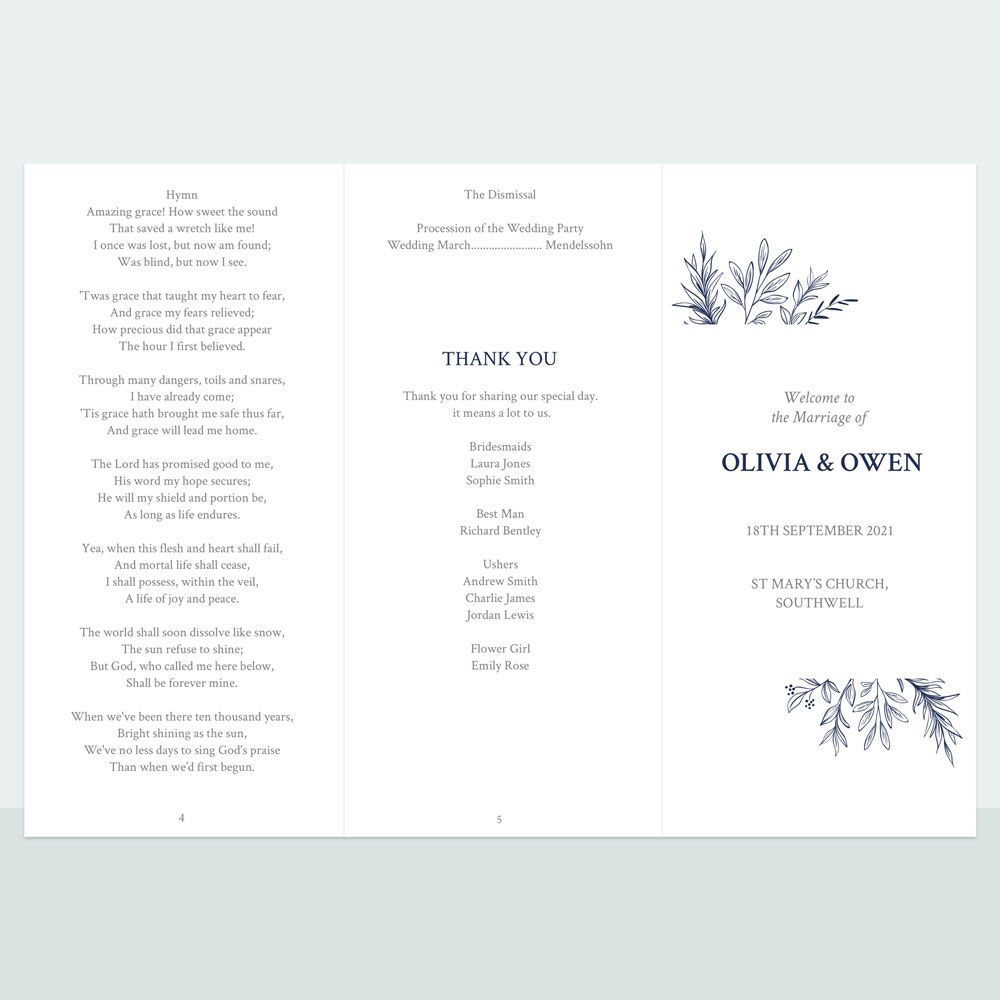 Blossom Sketch - Iridescent Order Of Service Concertina