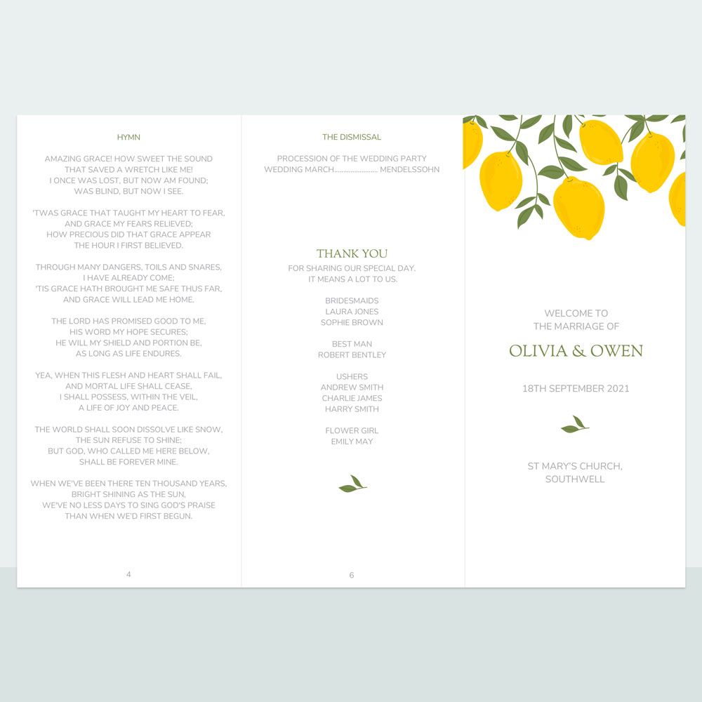 Lemons - Order Of Service Concertina