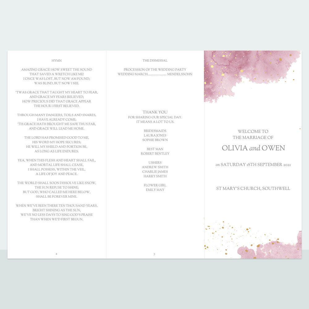 Pink Inkwash - Foil Order Of Service Concertina