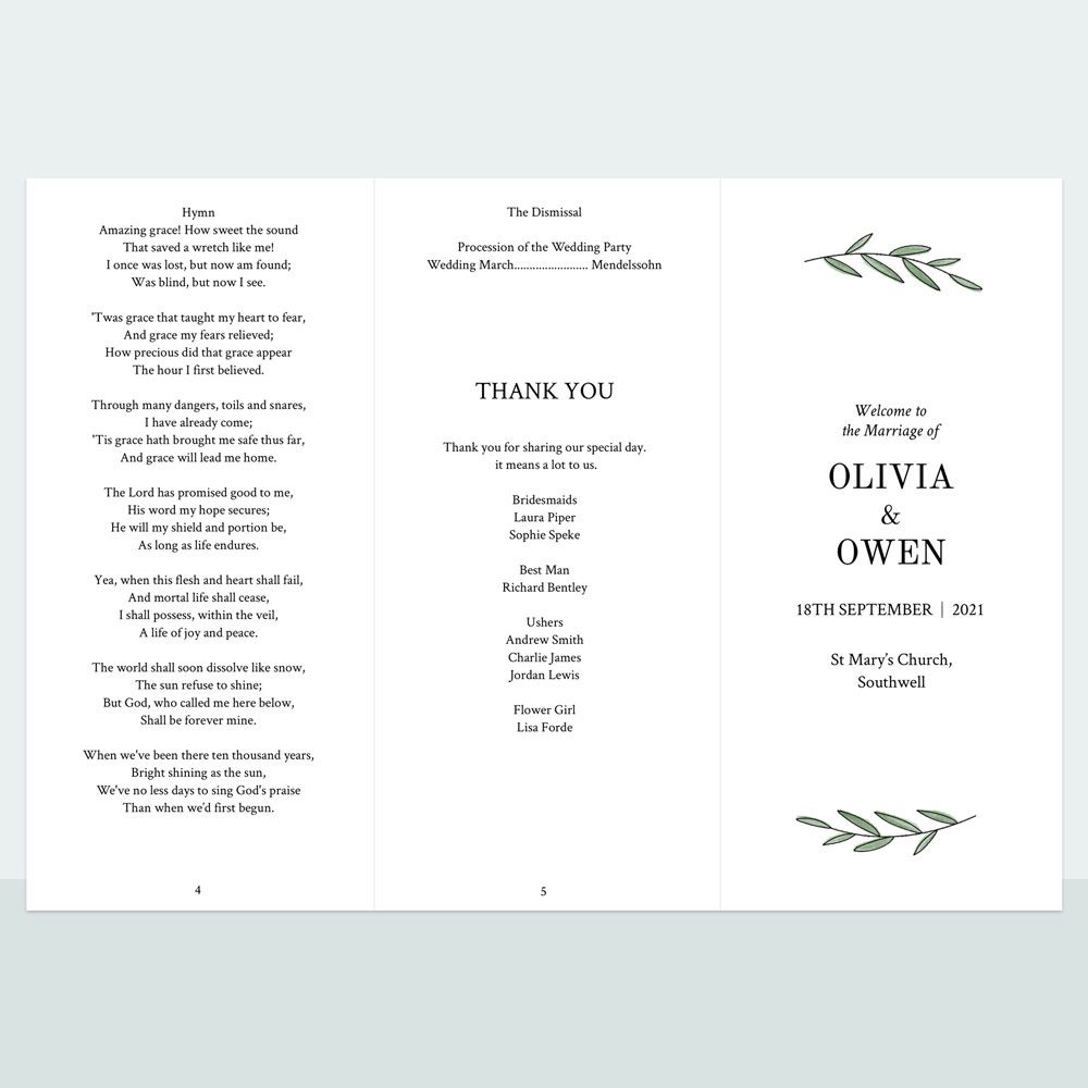 Simple Stem - Order Of Service Concertina