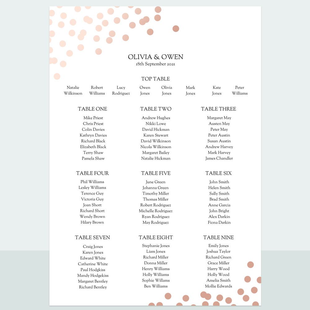 Confetti Shimmer - Foil Table Plan