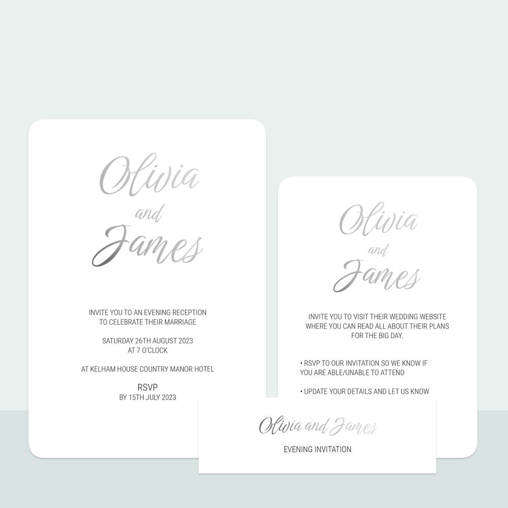 Classic Script - Foil Evening Invitation & Information Card Suite