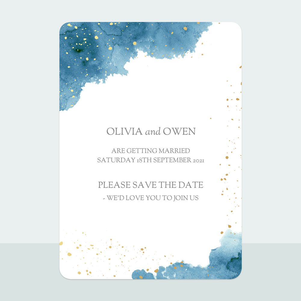 Blue Inkwash - Foil Save the Date Cards