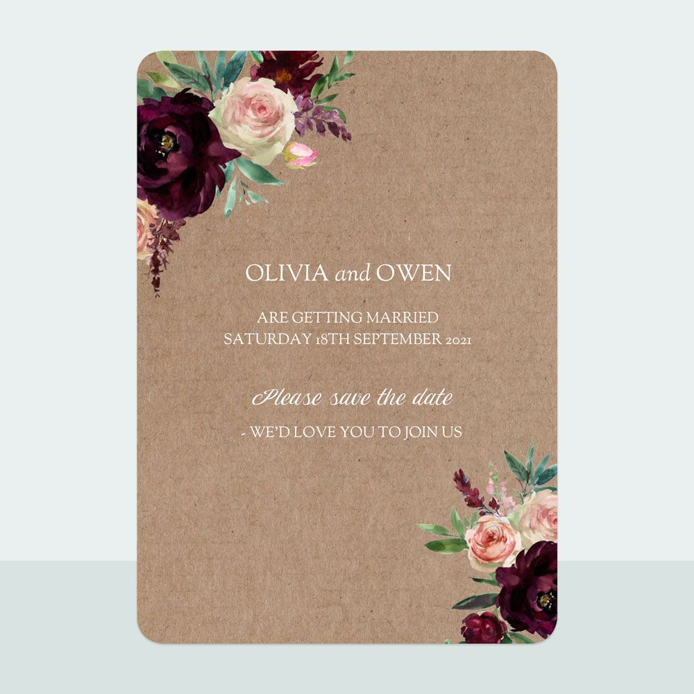 Kraft Flowers - Save the Date Cards