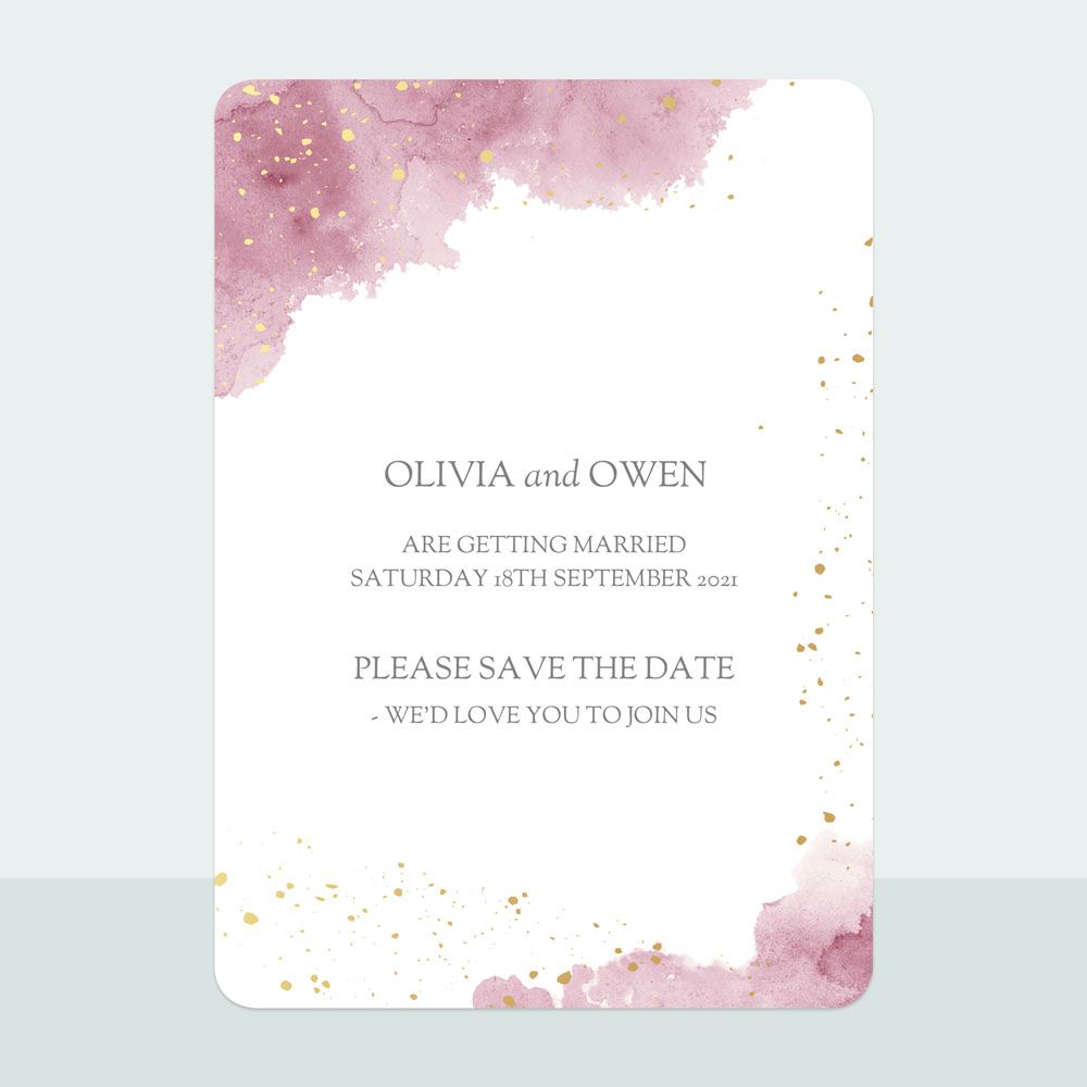 Pink Inkwash - Foil Save the Date Cards