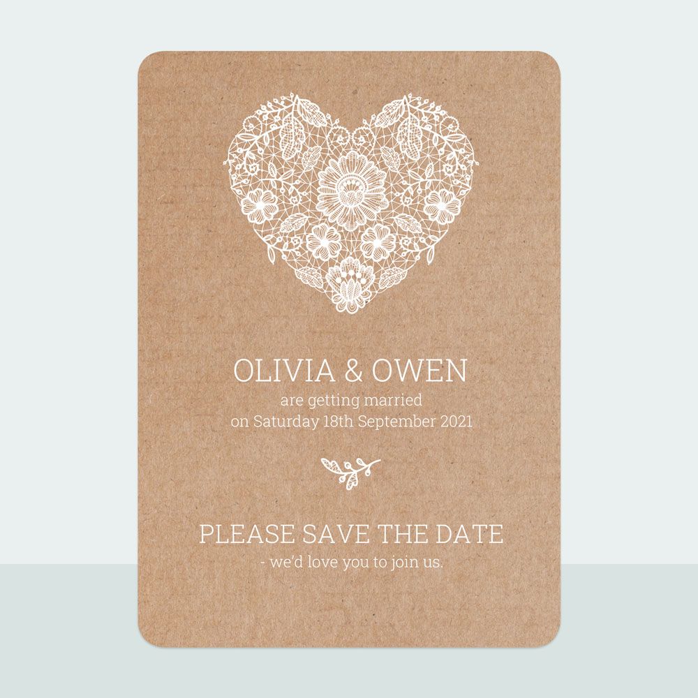 Rustic Lace Heart - Save the Date Cards
