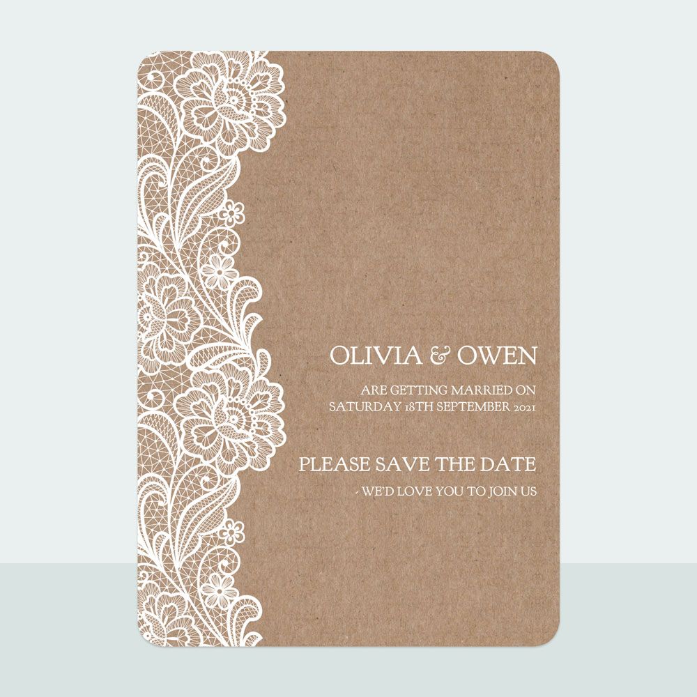 Traditional Rustic Lace - Save the Date Cards