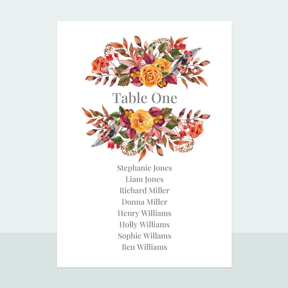 Autumn Bouquet - Table Plan Cards