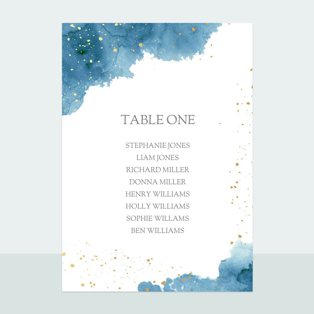 Blue Inkwash - Foil Table Plan Cards