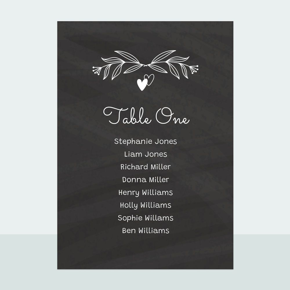 Chalkboard Hearts - Table Plan Cards