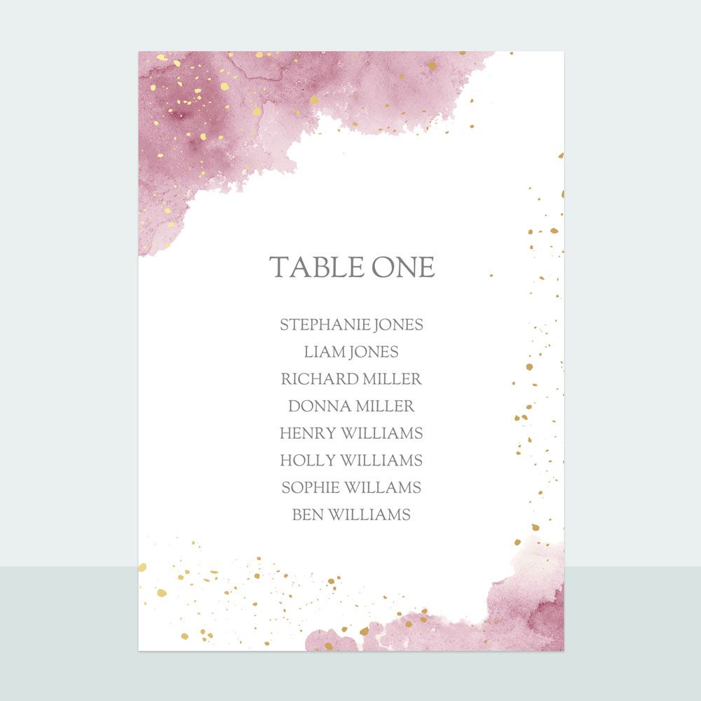 Pink Inkwash - Foil Table Plan Cards