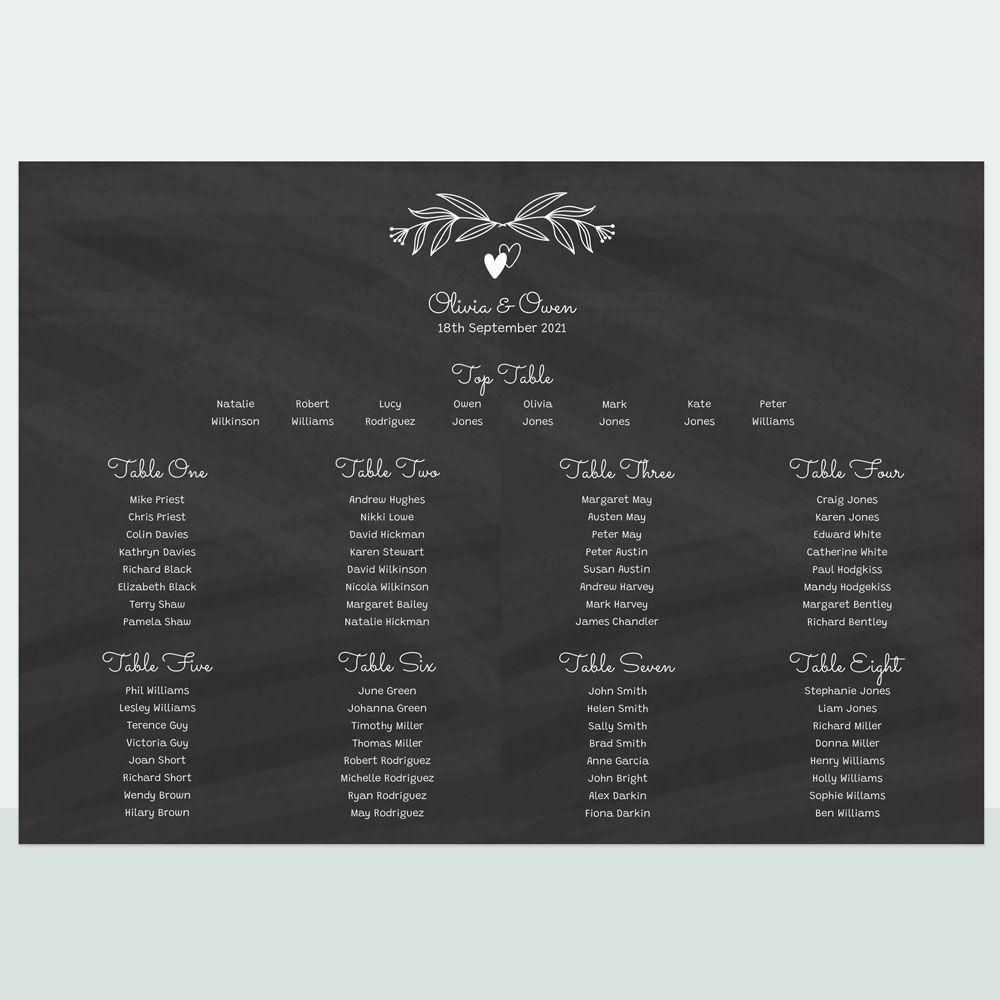 Chalkboard Hearts - Table Plan