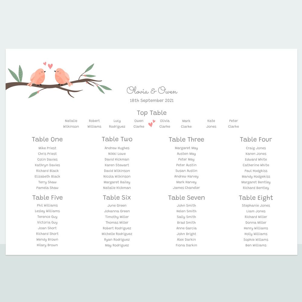 Love Birds - Table Plan