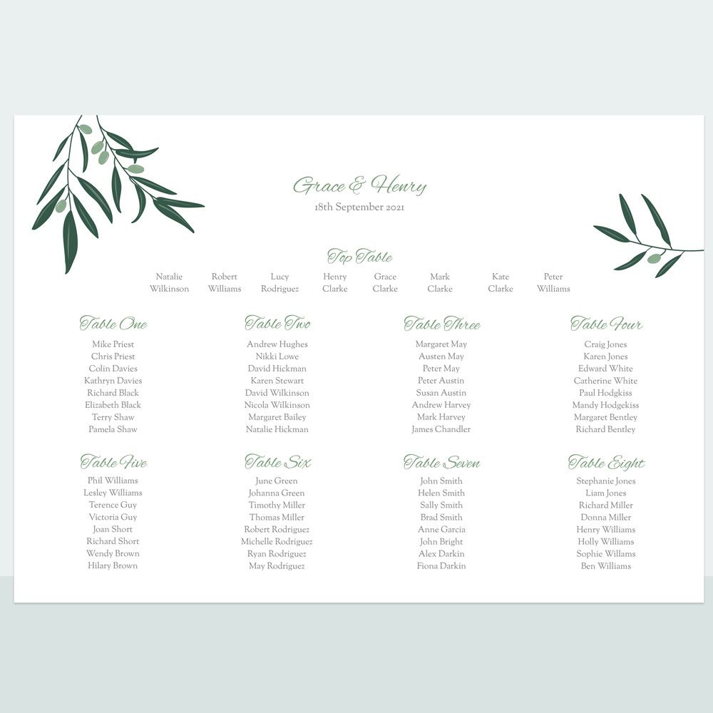 Olive Sprig - Table Plan