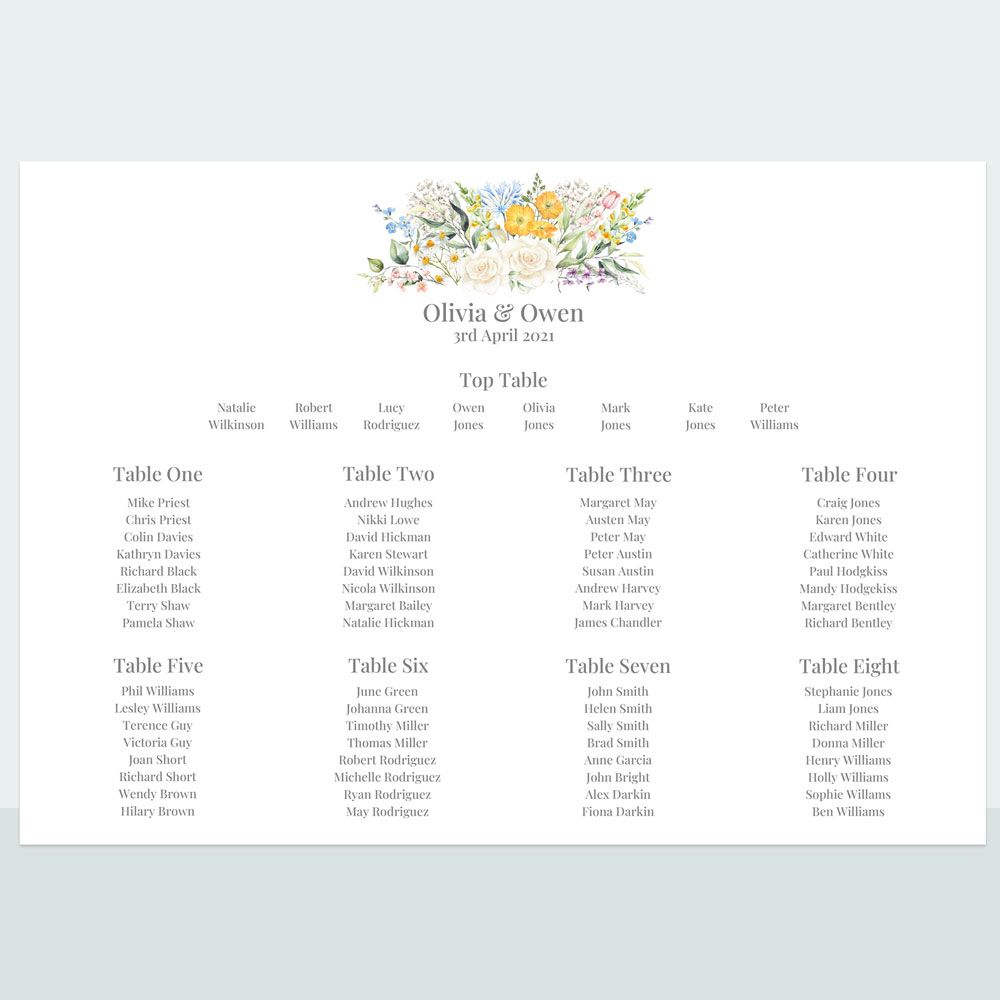 Spring Bouquet - Table Plan - Fast Delivery at Dotty About Paper