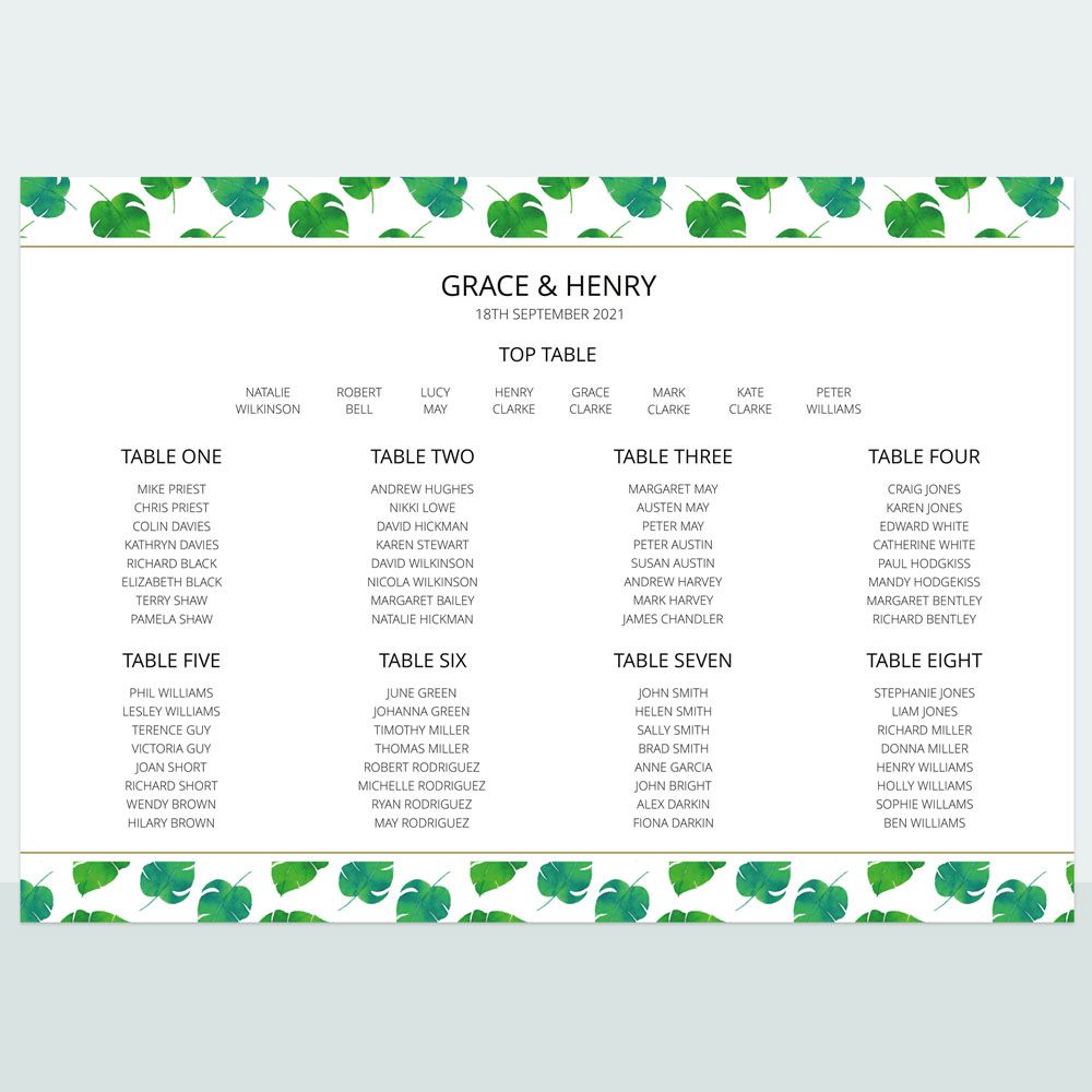 Tropical Palm - Table Plan